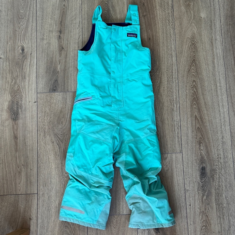 Patagonia Teal Kids Snow Bibs with Reflective Details